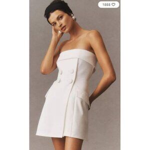 Anthropologie BHLDN Strapless Tuxedo Mini Dress White Bridal SZ M Casual Wedding